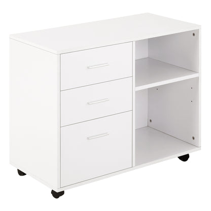 Printer Stand Printer Table with 3 Drawers Adjustable Shelf Wheels Large Storage Capacity 80x40x65 cm White