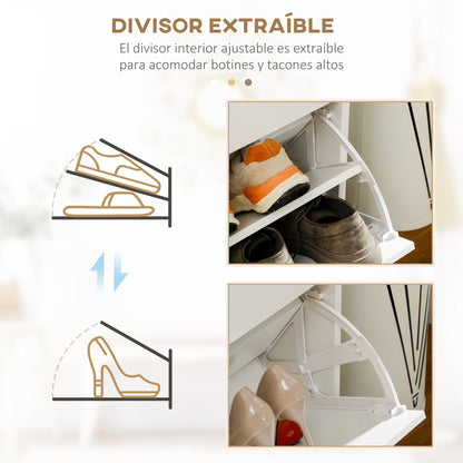 Narrow Shoe Cabinet Shoe Rack for Entryway with 2 Flip-Down Drawers and 2 Removable Drawers for 12 Pairs of Shoes for Hallway 80x30x91.5 cm White