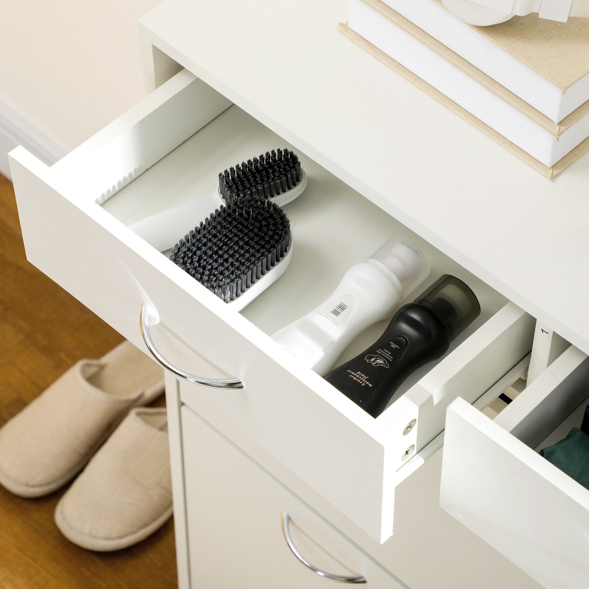 Narrow Shoe Cabinet Shoe Rack for Entryway with 2 Flip-Down Drawers and 2 Removable Drawers for 12 Pairs of Shoes for Hallway 80x30x91.5 cm White