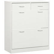 Narrow Shoe Cabinet Shoe Rack for Entryway with 2 Flip-Down Drawers and 2 Removable Drawers for 12 Pairs of Shoes for Hallway 80x30x91.5 cm White