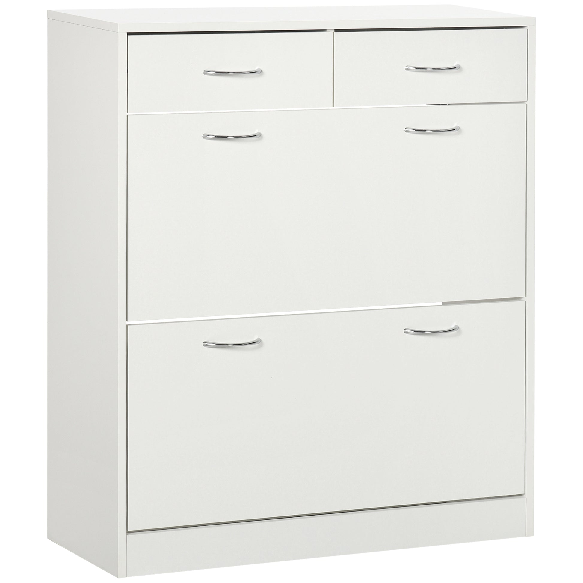 Narrow Shoe Cabinet Shoe Rack for Entryway with 2 Flip-Down Drawers and 2 Removable Drawers for 12 Pairs of Shoes for Hallway 80x30x91.5 cm White