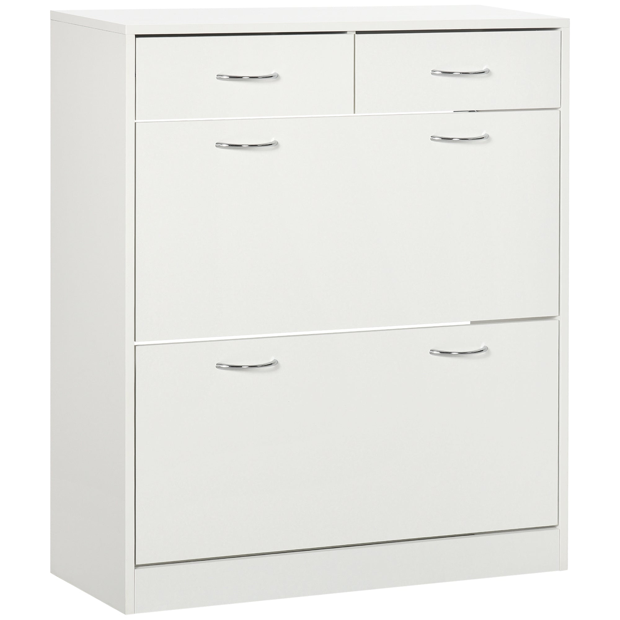 Narrow Shoe Cabinet Shoe Rack for Entryway with 2 Flip-Down Drawers and 2 Removable Drawers for 12 Pairs of Shoes for Hallway 80x30x91.5 cm White