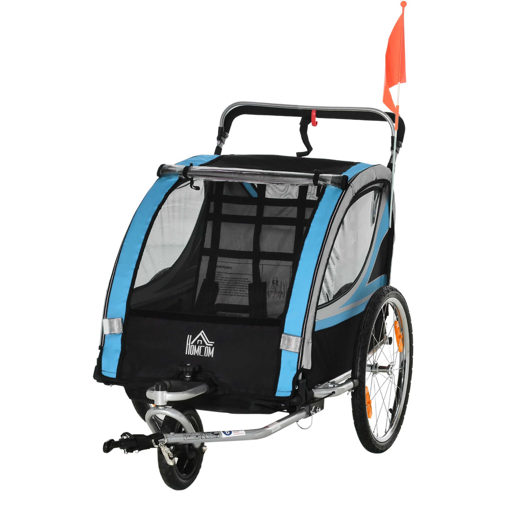 2-in-1 Foldable Kids Bike Trailer with Removable Front Wheel, Rear Brakes, Kids Bike Trailer for 2 Children from 18 Months, up to 26.4 kg Capacity, Blue