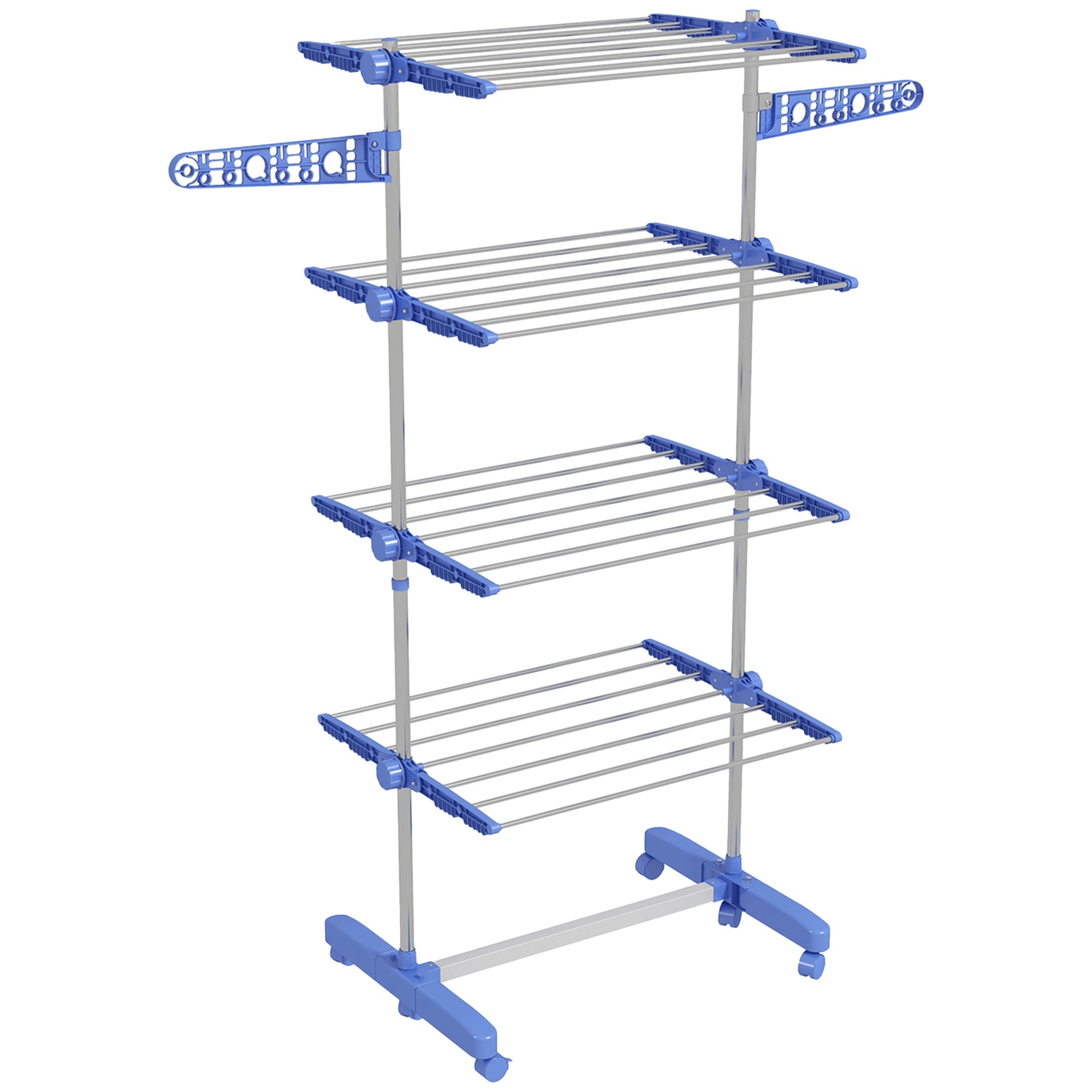 Clothes Drying Rack Tower Stand Dryer with 4 Levels, Folding Wings, Wheels, Tower Clothes Dryer for Indoor and Outdoor Use, 142 x 55 x 172 cm, Blue