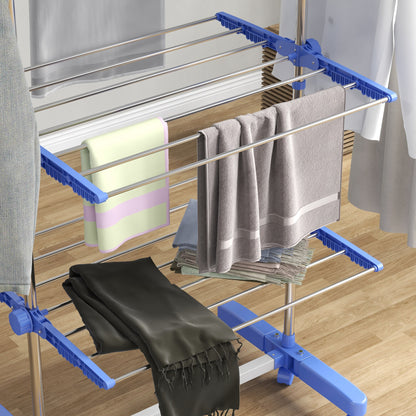 Clothes Drying Rack Tower Stand Dryer with 4 Levels, Folding Wings, Wheels, Tower Clothes Dryer for Indoor and Outdoor Use, 142 x 55 x 172 cm, Blue