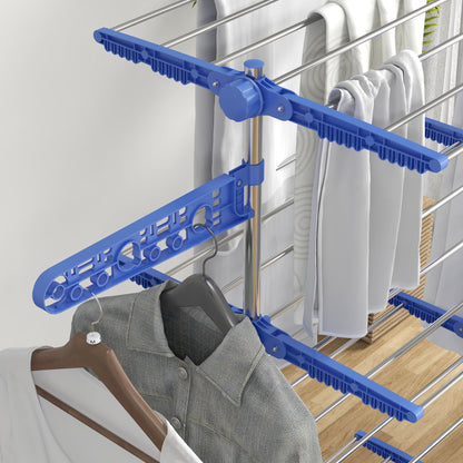 Clothes Drying Rack Tower Stand Dryer with 4 Levels, Folding Wings, Wheels, Tower Clothes Dryer for Indoor and Outdoor Use, 142 x 55 x 172 cm, Blue