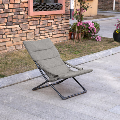 Metal Garden Chair Folding Chair with Removable Padding Weatherproof Foldable Camping Chair Sun Lounger 120kg Capacity Seating Furniture for Garden Terrace Balcony 66W x 94D x 79H cm Gray