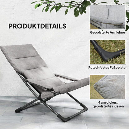 Metal Garden Chair Folding Chair with Removable Padding Weatherproof Foldable Camping Chair Sun Lounger 120kg Capacity Seating Furniture for Garden Terrace Balcony 66W x 94D x 79H cm Gray