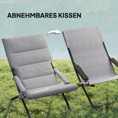 Metal Garden Chair Folding Chair with Removable Padding Weatherproof Foldable Camping Chair Sun Lounger 120kg Capacity Seating Furniture for Garden Terrace Balcony 66W x 94D x 79H cm Gray