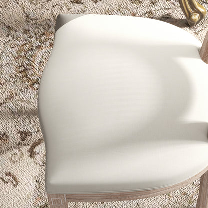 Dining Chairs Set of 2, Kitchen Chair with Backrest, Upholstered Chair with Linen Look, Rattan Look, Dining Chair with Wooden Legs for Kitchen, Living Room, Cream