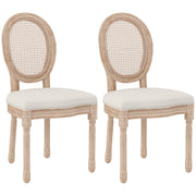 Dining Chairs Set of 2, Kitchen Chair with Backrest, Upholstered Chair with Linen Look, Rattan Look, Dining Chair with Wooden Legs for Kitchen, Living Room, Cream
