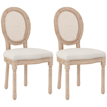Dining Chairs Set of 2, Kitchen Chair with Backrest, Upholstered Chair with Linen Look, Rattan Look, Dining Chair with Wooden Legs for Kitchen, Living Room, Cream