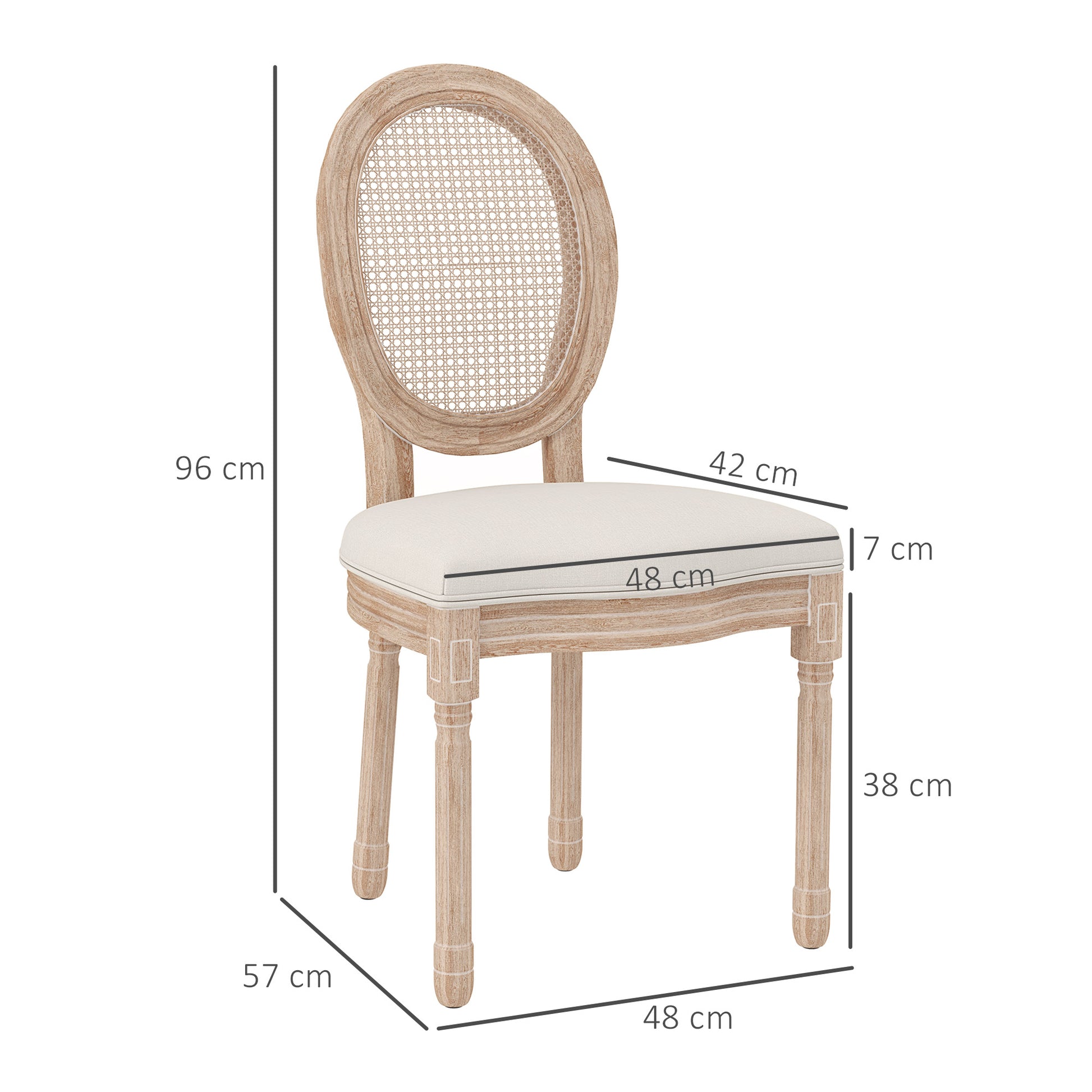 Dining Chairs Set of 2, Kitchen Chair with Backrest, Upholstered Chair with Linen Look, Rattan Look, Dining Chair with Wooden Legs for Kitchen, Living Room, Cream