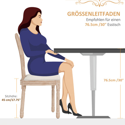 Dining Chairs Set of 2, Kitchen Chair with Backrest, Upholstered Chair with Linen Look, Rattan Look, Dining Chair with Wooden Legs for Kitchen, Living Room, Cream