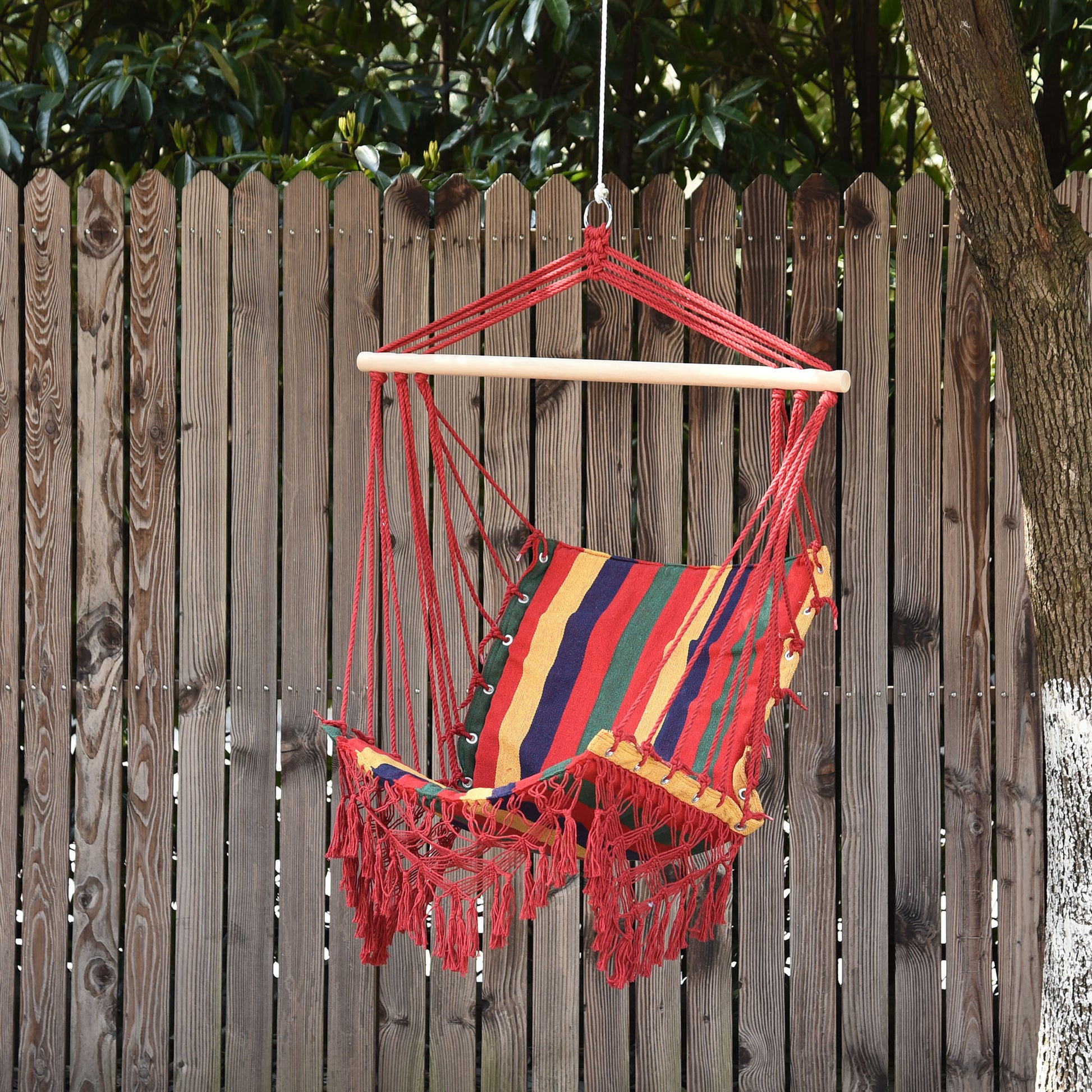 Hanging Hammock Chair Cotton Polyester Blend Holds 100 kg Hanging Chair for Indoor Outdoor Terrace 100x60x100 cm Multicolor