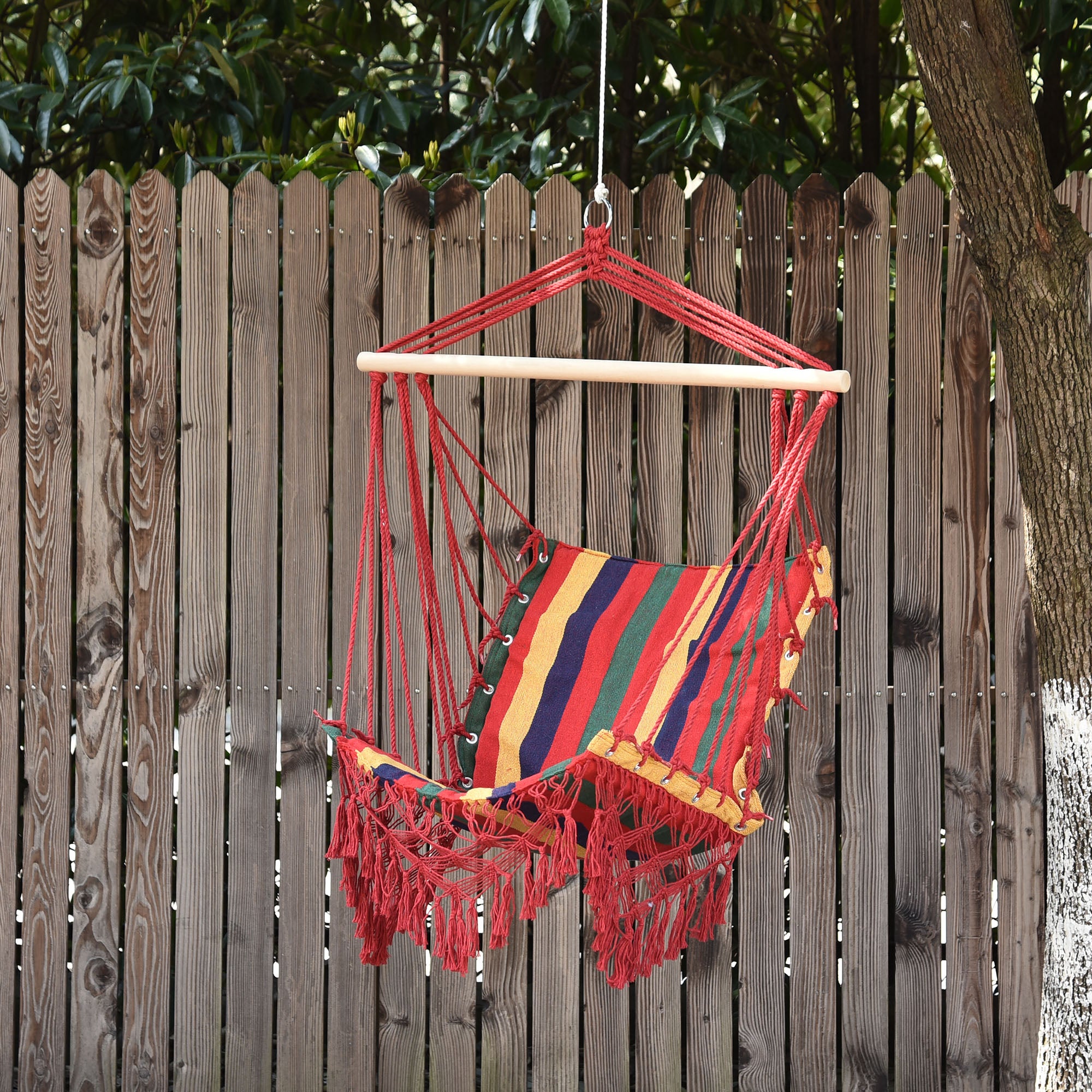 Hanging Hammock Chair Cotton Polyester Blend Holds 100 kg Hanging Chair for Indoor Outdoor Terrace 100x60x100 cm Multicolor