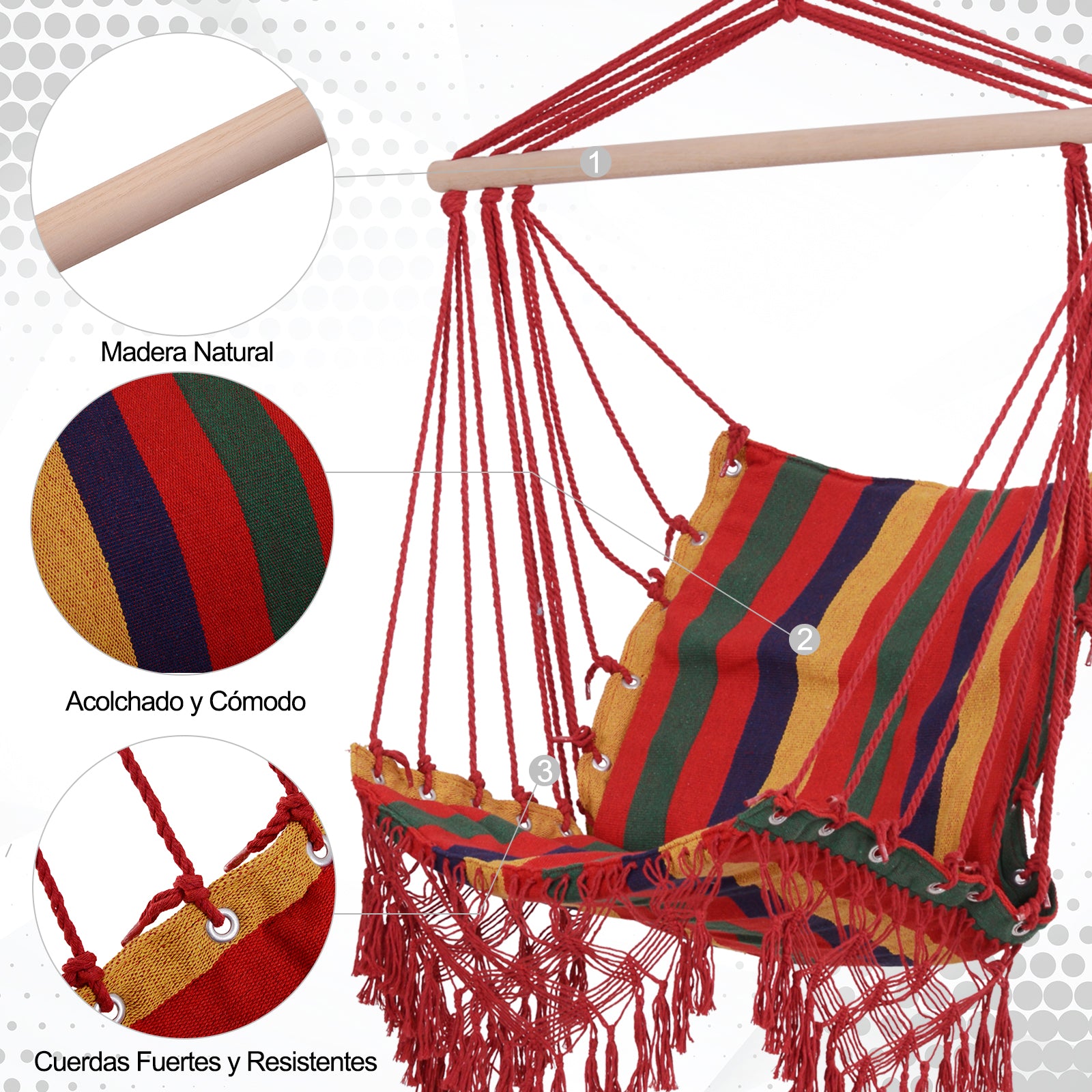 Hanging Hammock Chair Cotton Polyester Blend Holds 100 kg Hanging Chair for Indoor Outdoor Terrace 100x60x100 cm Multicolor
