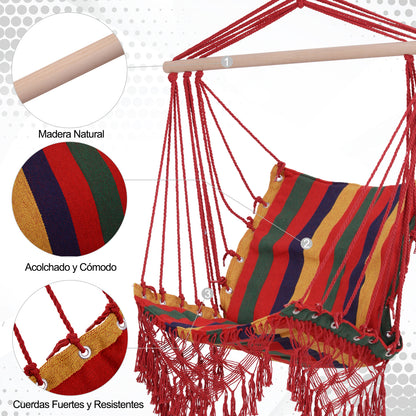 Hanging Hammock Chair Cotton Polyester Blend Holds 100 kg Hanging Chair for Indoor Outdoor Terrace 100x60x100 cm Multicolor