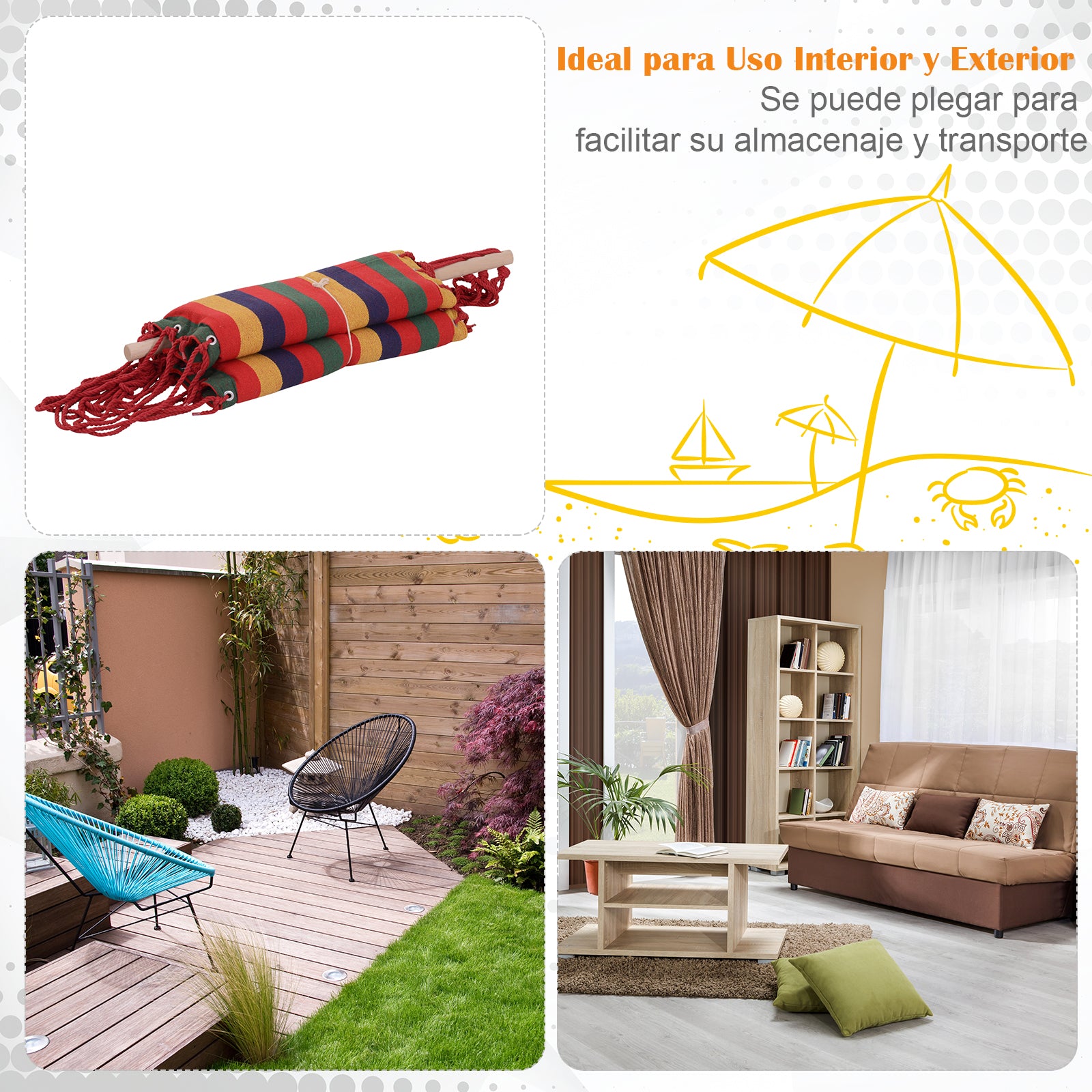 Hanging Hammock Chair Cotton Polyester Blend Holds 100 kg Hanging Chair for Indoor Outdoor Terrace 100x60x100 cm Multicolor