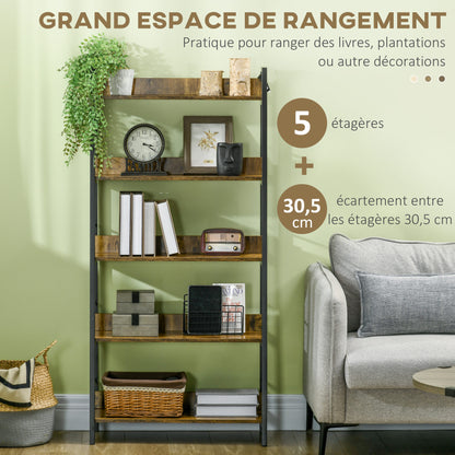 Industrial Style Inclined 5-Tier Bookshelf 70L x 35W x 150H cm