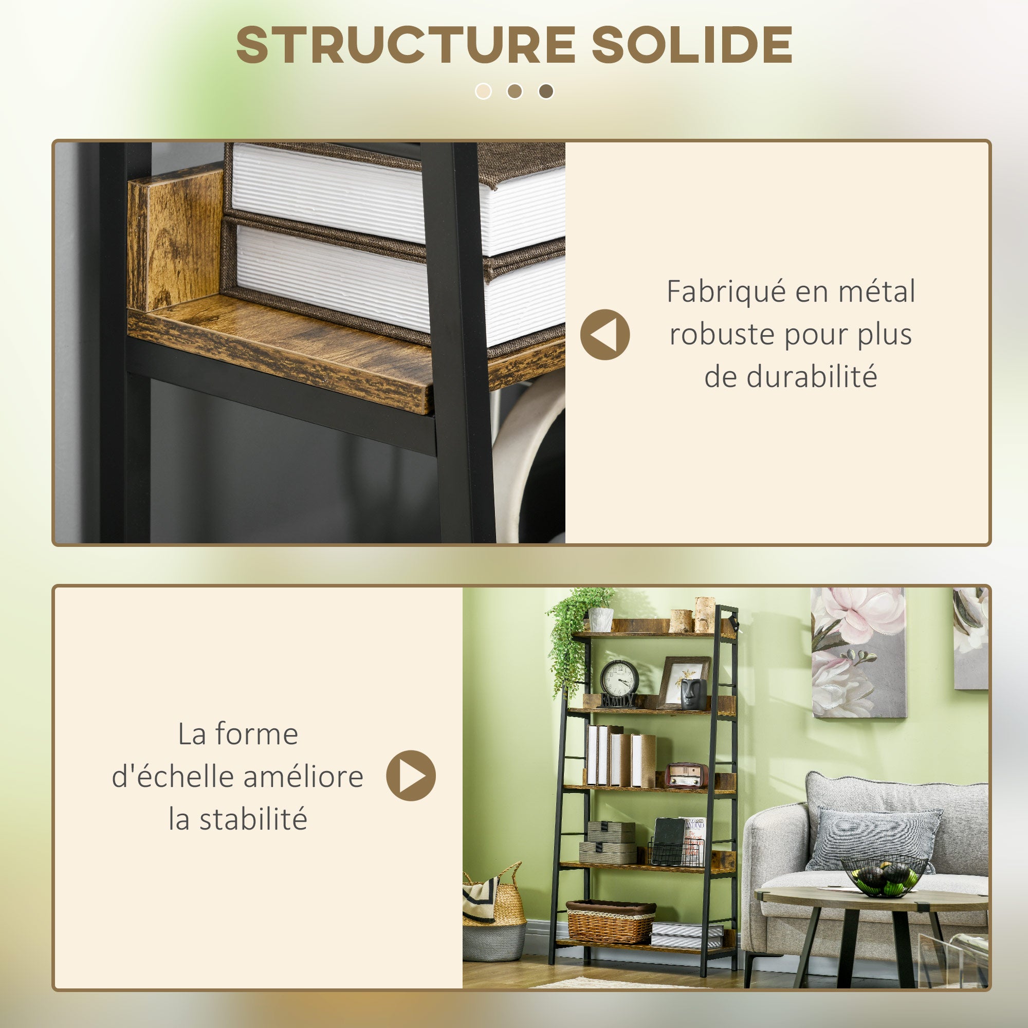 Industrial Style Inclined 5-Tier Bookshelf 70L x 35W x 150H cm