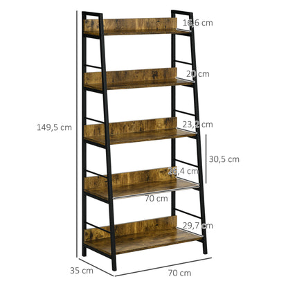 Industrial Style Inclined 5-Tier Bookshelf 70L x 35W x 150H cm