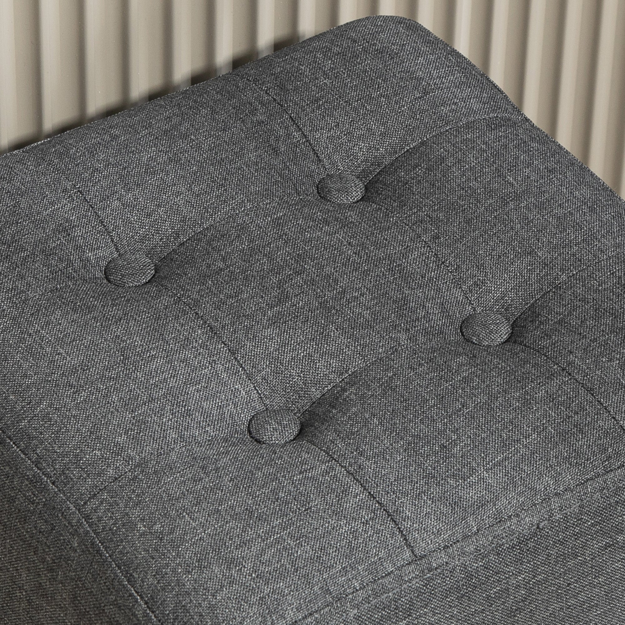 Living Room Footstool Low Stool Upholstered in Linen Square Ottoman with Side Pocket Padded Buttoned Top and Wooden Frame for Living Room Bedroom Gray