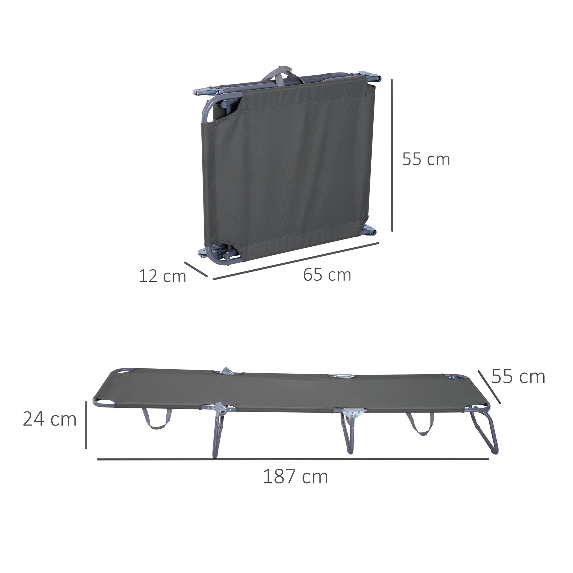 Folding Lounge Chair Outdoor Garden with Adjustable Backrest in 5 Positions and Metal Frame Load 120 kg for Terrace Pool Beach 187x55x24 cm Gray