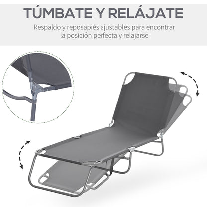Folding Lounge Chair Outdoor Garden with Adjustable Backrest in 5 Positions and Metal Frame Load 120 kg for Terrace Pool Beach 187x55x24 cm Gray