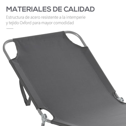 Folding Lounge Chair Outdoor Garden with Adjustable Backrest in 5 Positions and Metal Frame Load 120 kg for Terrace Pool Beach 187x55x24 cm Gray