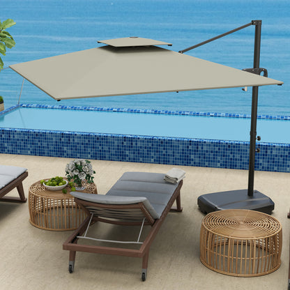 Cantilever Side Umbrella 247 x 247 x 268 cm (97.2 x 97.2 x 105.5 in) — Tilt, Crank, Double Vent, Water-Fillable Base, Water-Resistant, UV Protection, Light Gray