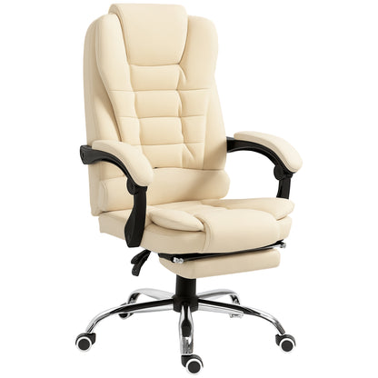 Executive Office Chair with Footrest, Desk Chair with Tilt Function, Adjustable Height Computer Chair with Armrest, Swivel Chair for Office, Faux Leather, Cream