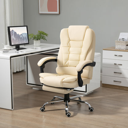 Executive Office Chair with Footrest, Desk Chair with Tilt Function, Adjustable Height Computer Chair with Armrest, Swivel Chair for Office, Faux Leather, Cream