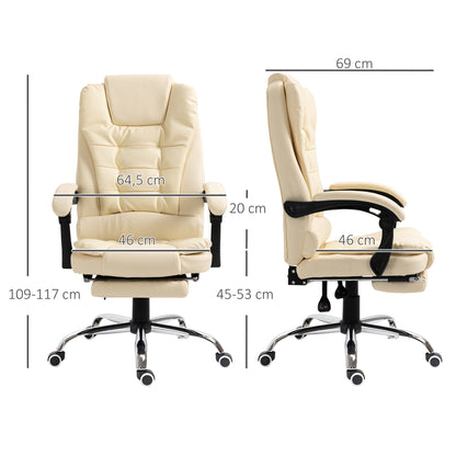 Executive Office Chair with Footrest, Desk Chair with Tilt Function, Adjustable Height Computer Chair with Armrest, Swivel Chair for Office, Faux Leather, Cream