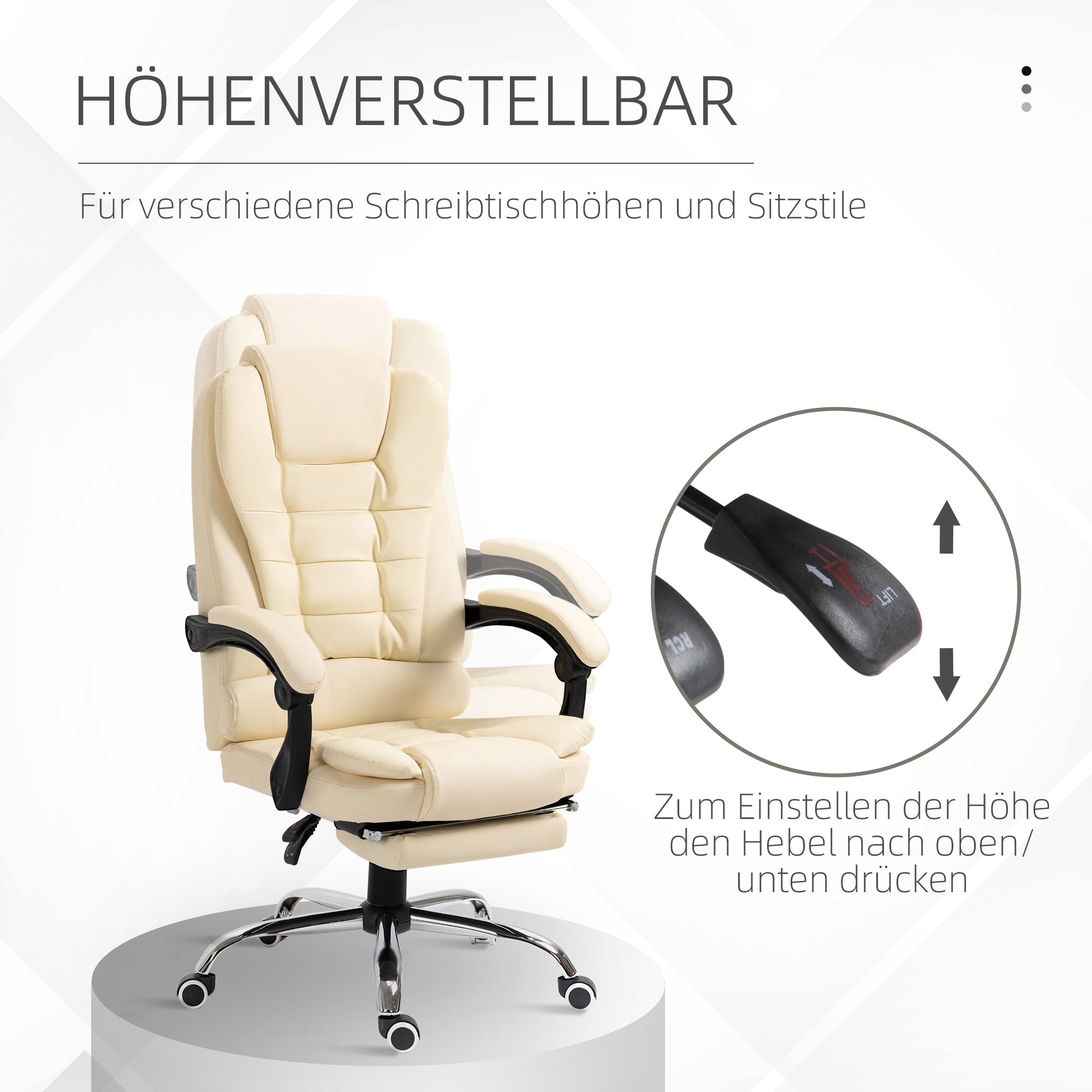 Executive Office Chair with Footrest, Desk Chair with Tilt Function, Adjustable Height Computer Chair with Armrest, Swivel Chair for Office, Faux Leather, Cream