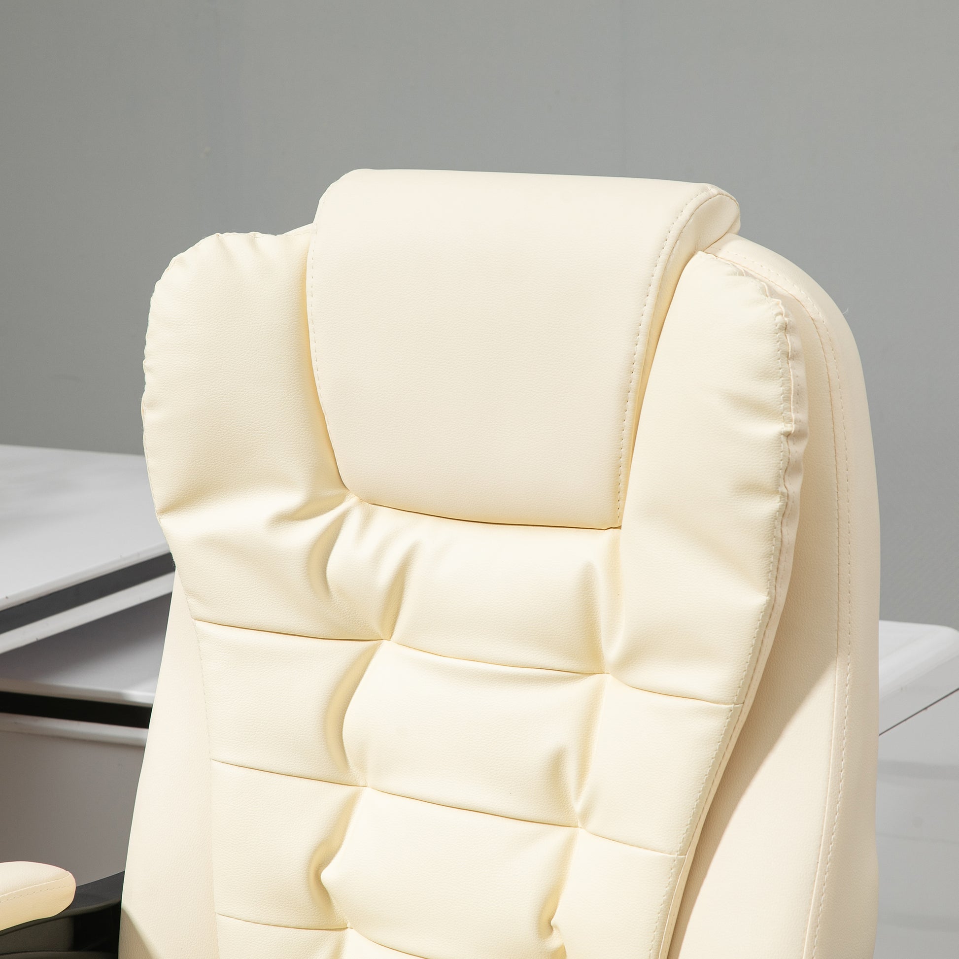 Executive Office Chair with Footrest, Desk Chair with Tilt Function, Adjustable Height Computer Chair with Armrest, Swivel Chair for Office, Faux Leather, Cream
