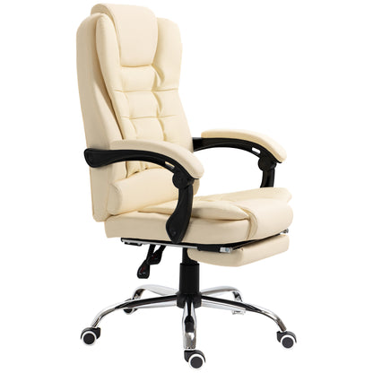 Executive Office Chair with Footrest, Desk Chair with Tilt Function, Adjustable Height Computer Chair with Armrest, Swivel Chair for Office, Faux Leather, Cream