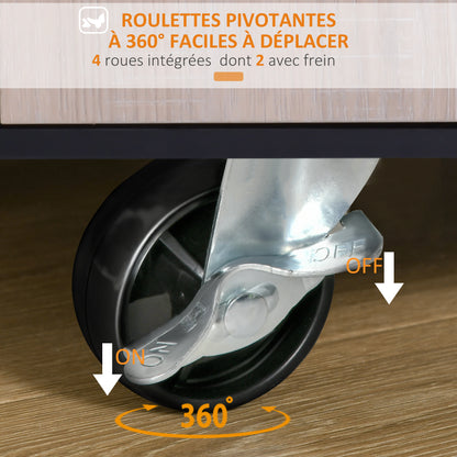 Kitchen Trolley Cart with Double Door Cupboard + 3 Shelves + Niche + Sliding Drawer Particle Board Black Oak