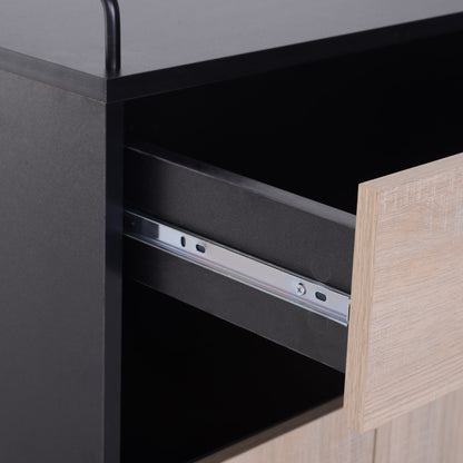 Kitchen Trolley Cart with Double Door Cupboard + 3 Shelves + Niche + Sliding Drawer Particle Board Black Oak