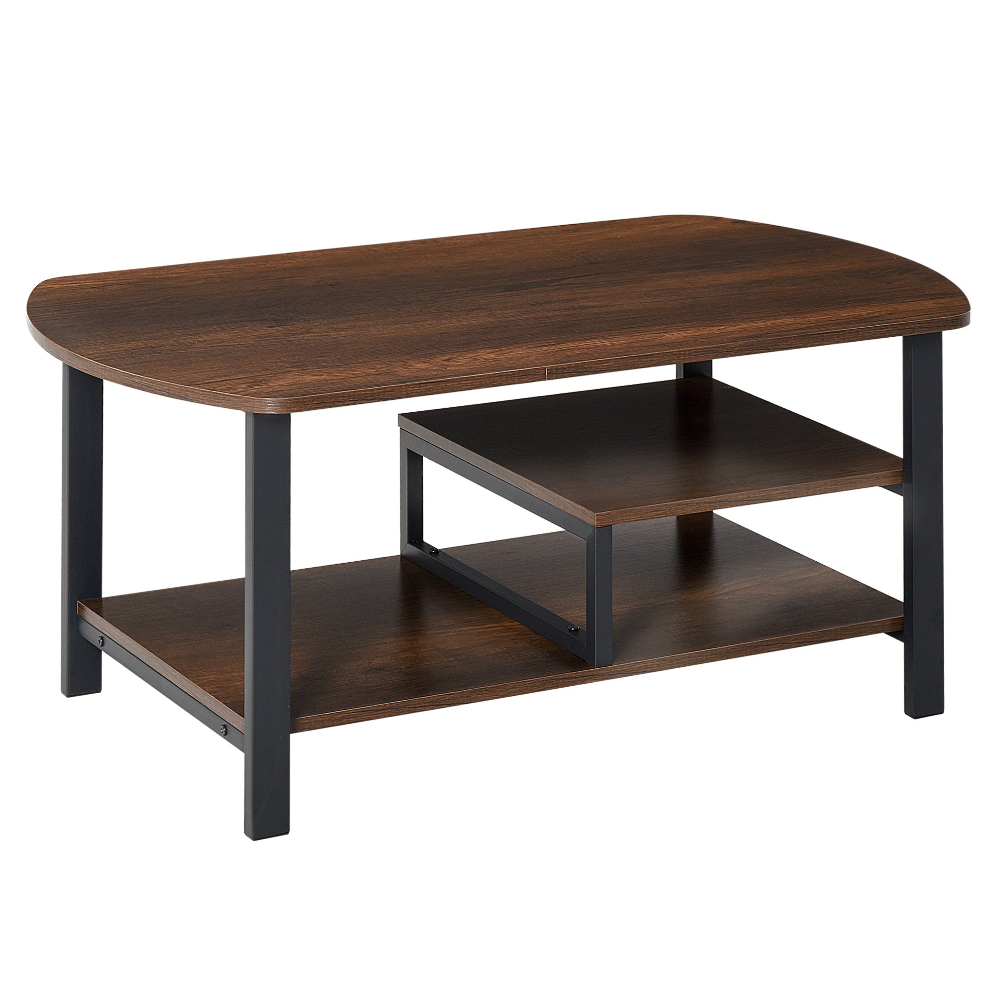 Coffee Table, Living Room Table, Coffee Table with Shelves for Office, Living Room, Bedroom, Industrial Style, E1 Particle Board, Steel, Brown, 100L x 60W x 46H cm