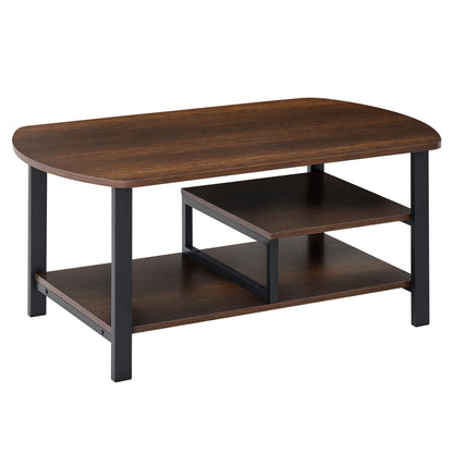 Coffee Table, Living Room Table, Coffee Table with Shelves for Office, Living Room, Bedroom, Industrial Style, E1 Particle Board, Steel, Brown, 100L x 60W x 46H cm