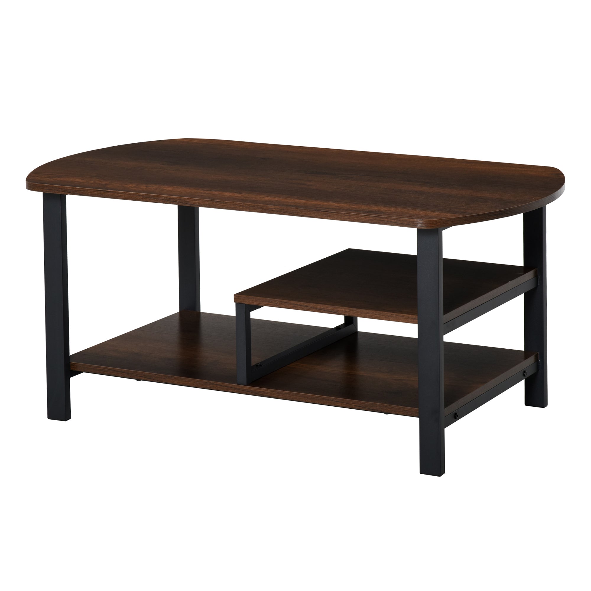 Coffee Table, Living Room Table, Coffee Table with Shelves for Office, Living Room, Bedroom, Industrial Style, E1 Particle Board, Steel, Brown, 100L x 60W x 46H cm