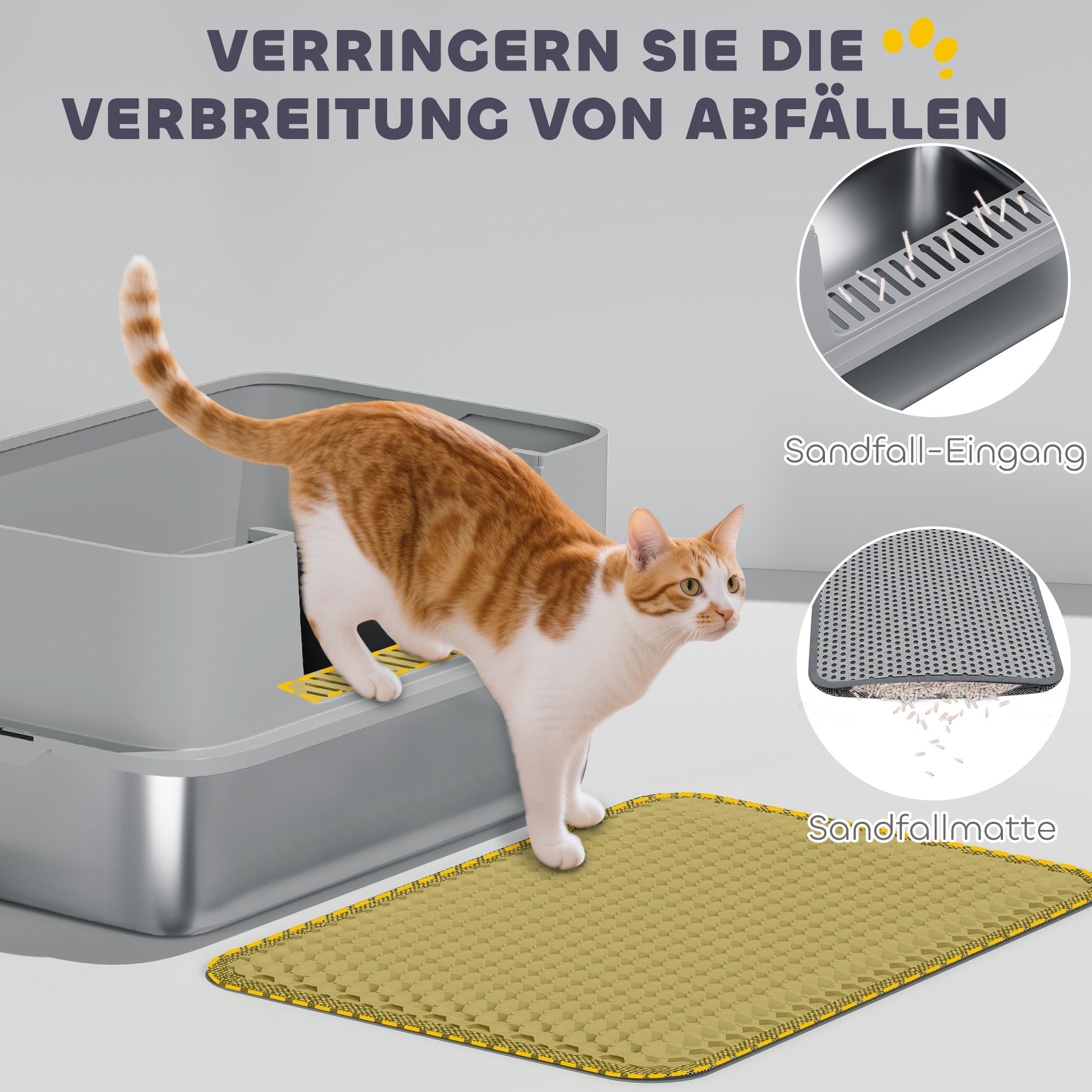 Stainless Steel Open Cat Litter Box with Scoop, High Sides & Mat, XXL for Cats up to 15.4 lb (23.7 x 15.8 x 11.6 in), Gray