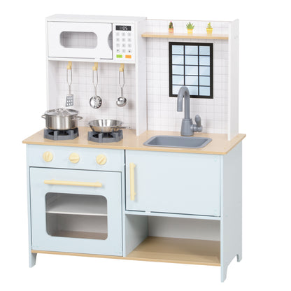 Children's Kitchen Play Kitchen with Microwave, Stove, Oven, and Kitchen Accessories, Doll's Kitchen with Storage Space for 3+ Year Olds, Blue