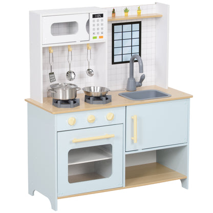 Children's Kitchen Play Kitchen with Microwave, Stove, Oven, and Kitchen Accessories, Doll's Kitchen with Storage Space for 3+ Year Olds, Blue