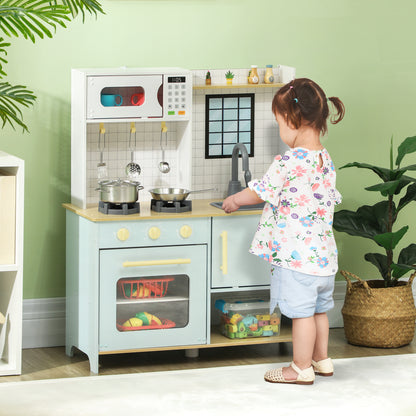 Children's Kitchen Play Kitchen with Microwave, Stove, Oven, and Kitchen Accessories, Doll's Kitchen with Storage Space for 3+ Year Olds, Blue