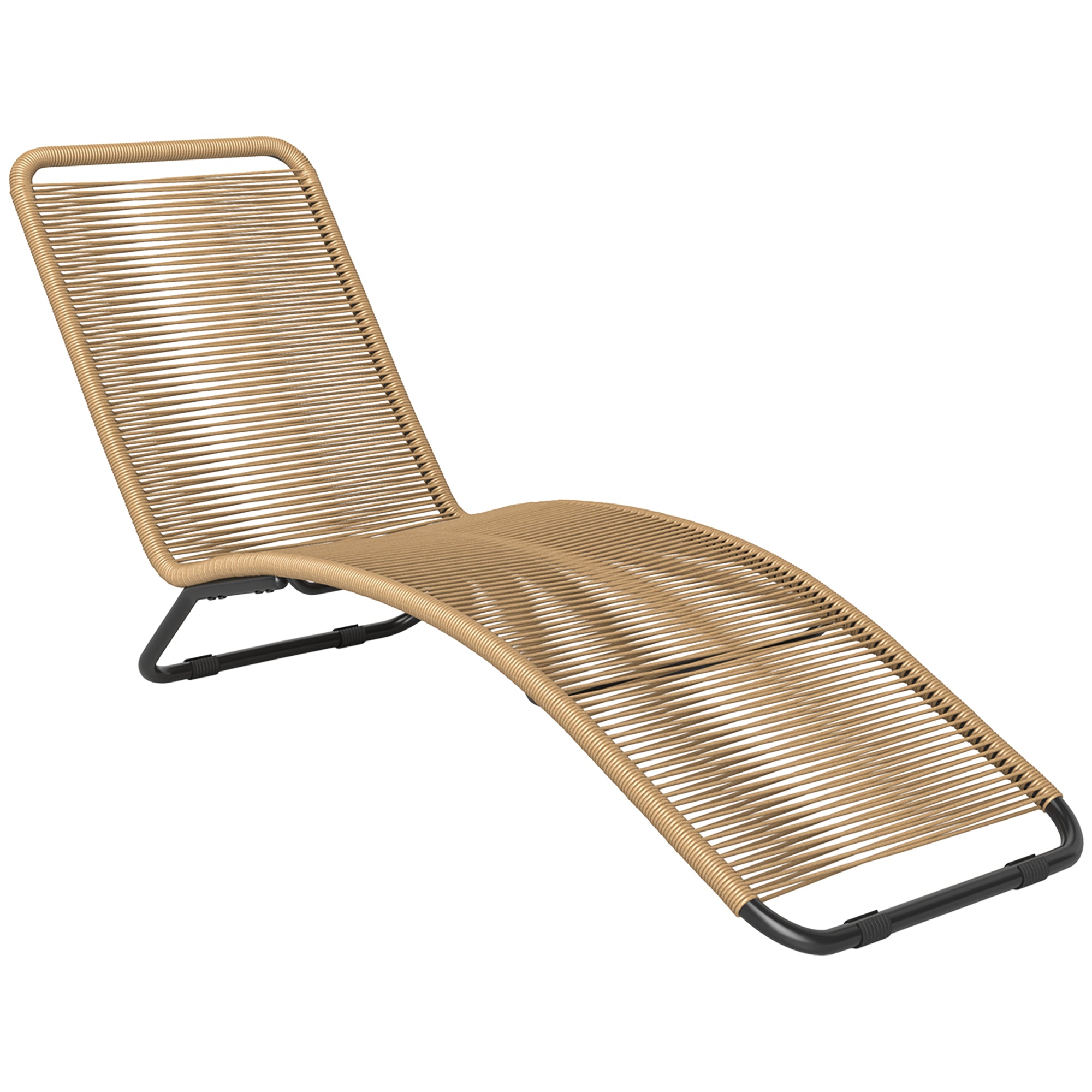 S-shaped Rattan PE and Steel Sun Lounger, Breathable Sun Loungers for Garden, Anti-UV, for Beach, Pool and Garden, 176x58x82 cm, Black and Wood Color
