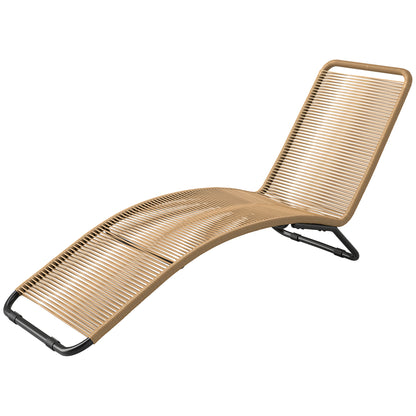 S-shaped Rattan PE and Steel Sun Lounger, Breathable Sun Loungers for Garden, Anti-UV, for Beach, Pool and Garden, 176x58x82 cm, Black and Wood Color