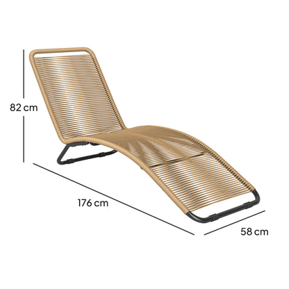 S-shaped Rattan PE and Steel Sun Lounger, Breathable Sun Loungers for Garden, Anti-UV, for Beach, Pool and Garden, 176x58x82 cm, Black and Wood Color