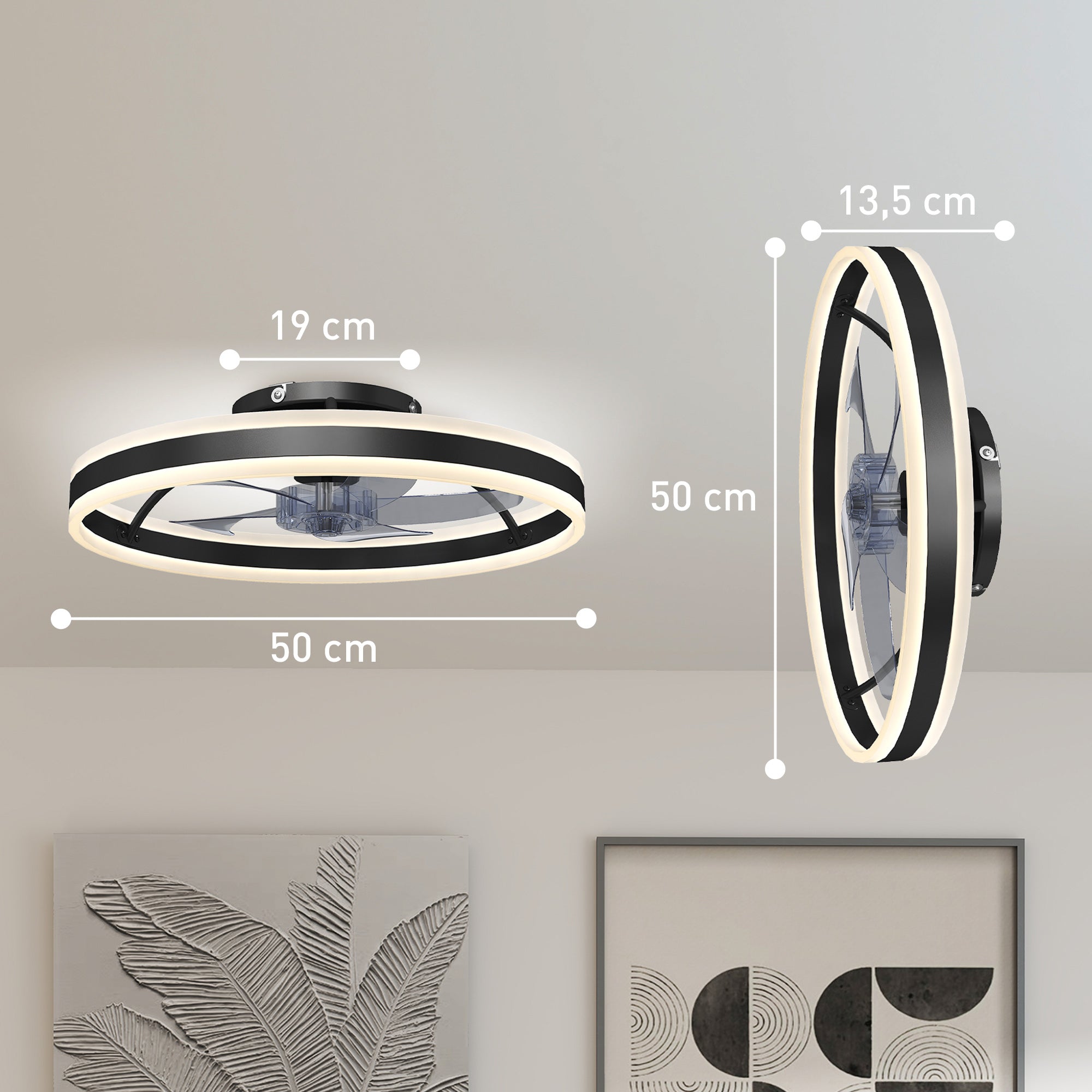 45W LED Ceiling Fan with Light, Reversible DC Motor, Quiet Remote-Controlled, 6 Speeds, 3 Color Temps, Timer, Ø20 in, Black
